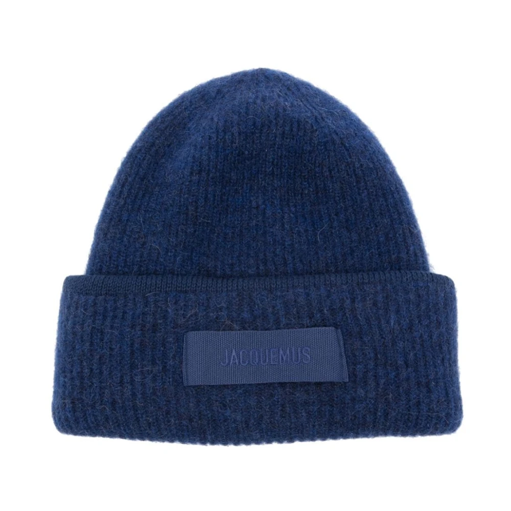 Jacquemus Blauwe Gebreide Hoed met Logo Patch Blue Dames