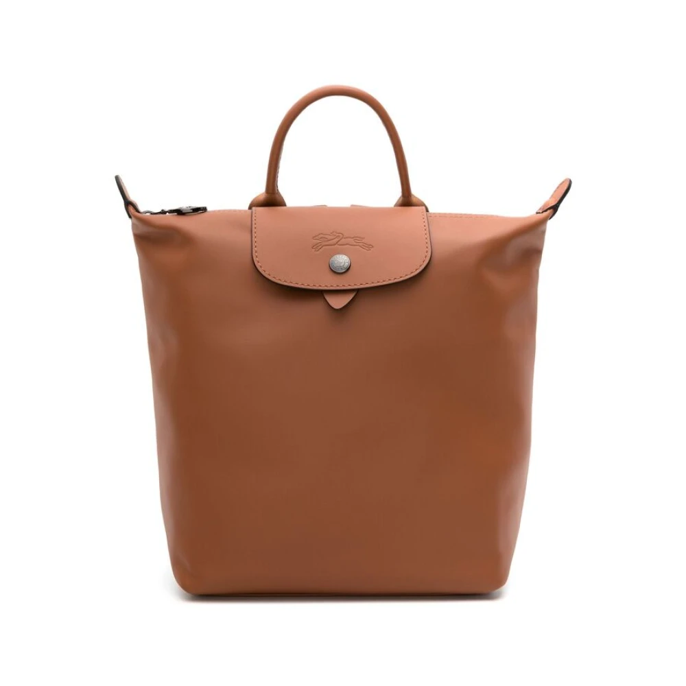 Longchamp Cognac Leren Rugzak met Logo Bedel Brown Dames