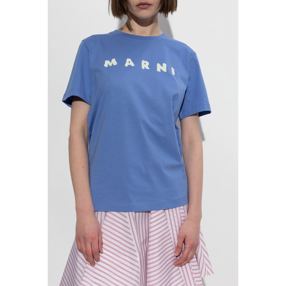 Marni T-shirt met logo Blue Dames