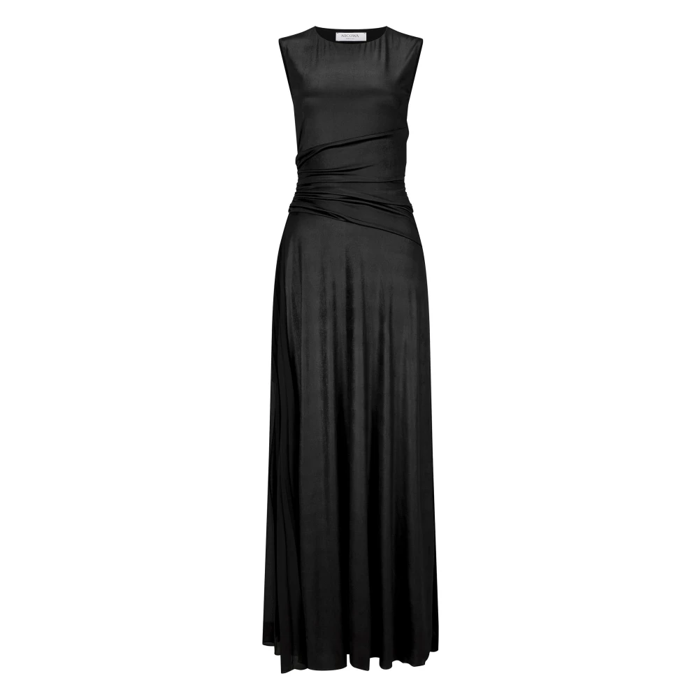 Nicowa Elegante Avondjurk met Plissé Detail Black Dames
