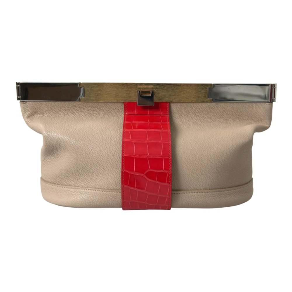 Balenciaga Exotische Lederen Bicolor Clutch Beige Dames