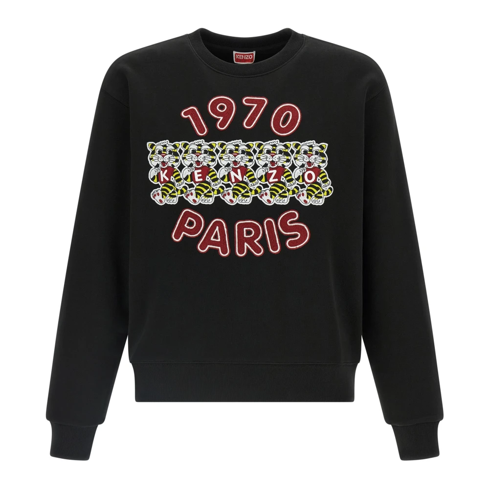 Kenzo Men's Black Sweatshirts, L, Wild Tiger Embroidered Sweatshirt