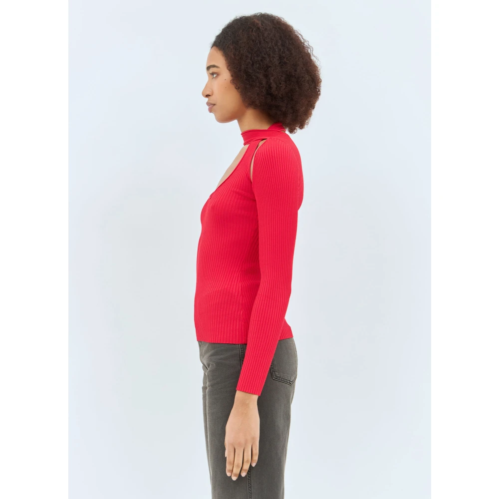 Coperni Cut-Out Gebreide Top Hoge Hals Geribbeld Red Dames