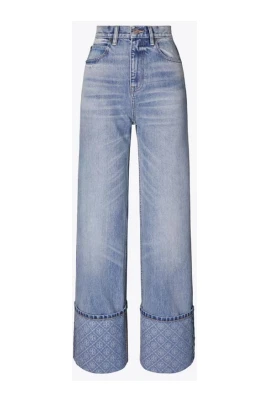 Jeans med raka ben och kontrasterande mudd