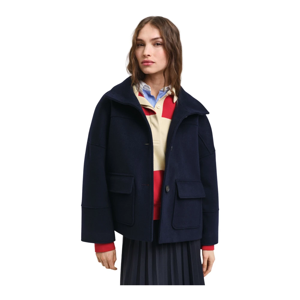 Gant Blauwe Korte Wollen Jas Buitenkleding Blue Dames