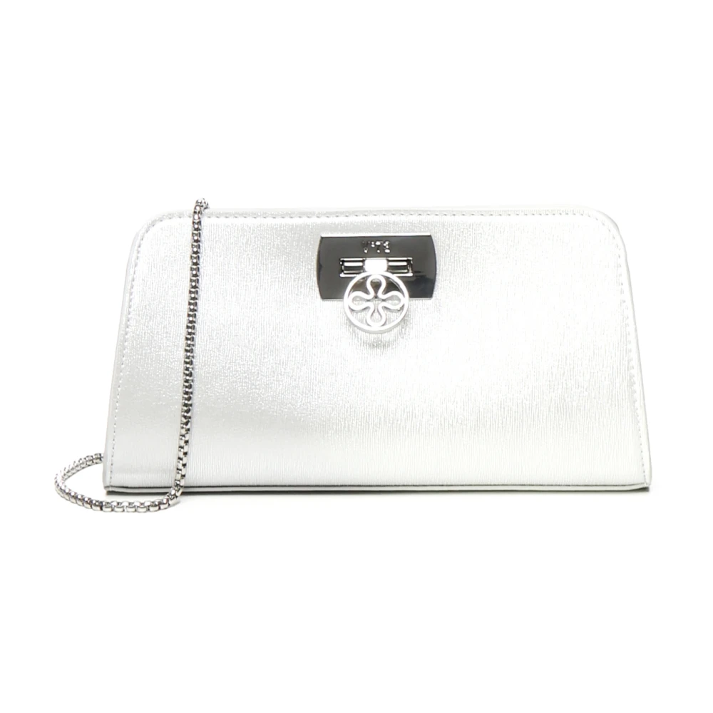 V73 Zilveren Gestructureerde Clutch met Kettingband Gray Dames