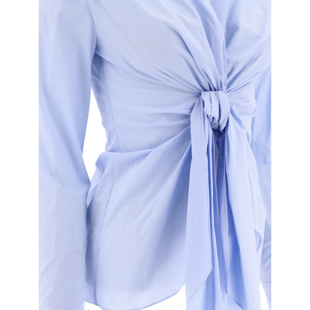 Balmain Gingham Stropdas Shirt 100% Katoen Blue Dames