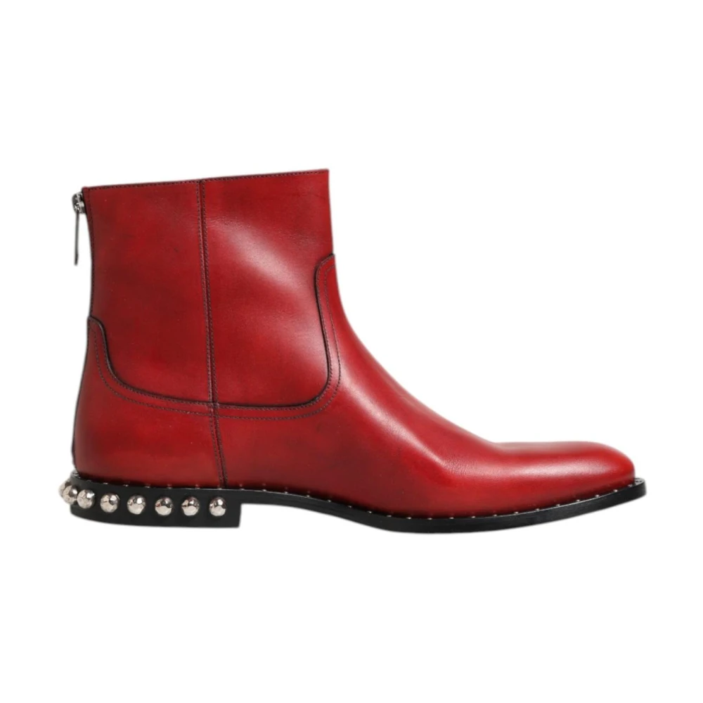 Dolce & Gabbana Men's Red Studded Chelsea Ankle Boots