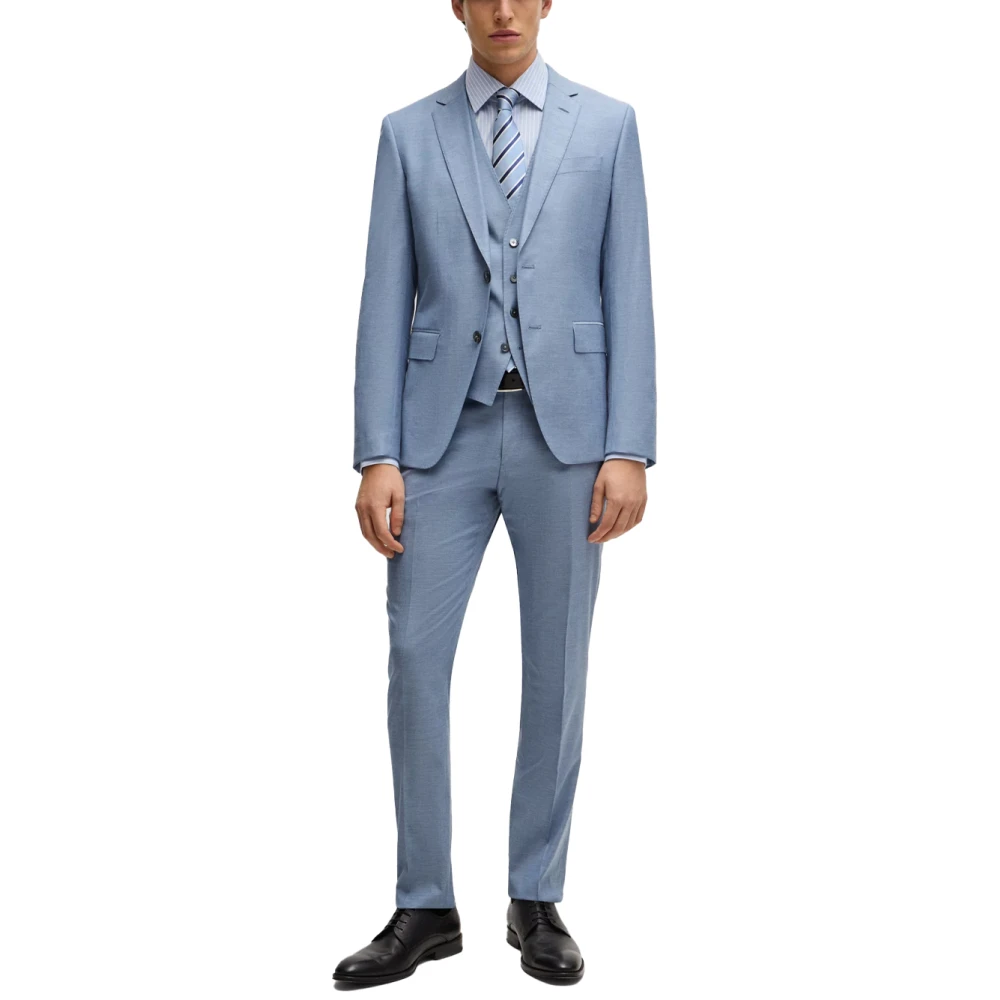 Hugo Boss Stijlvol Slim Fit Driedelig Pak Blue Heren