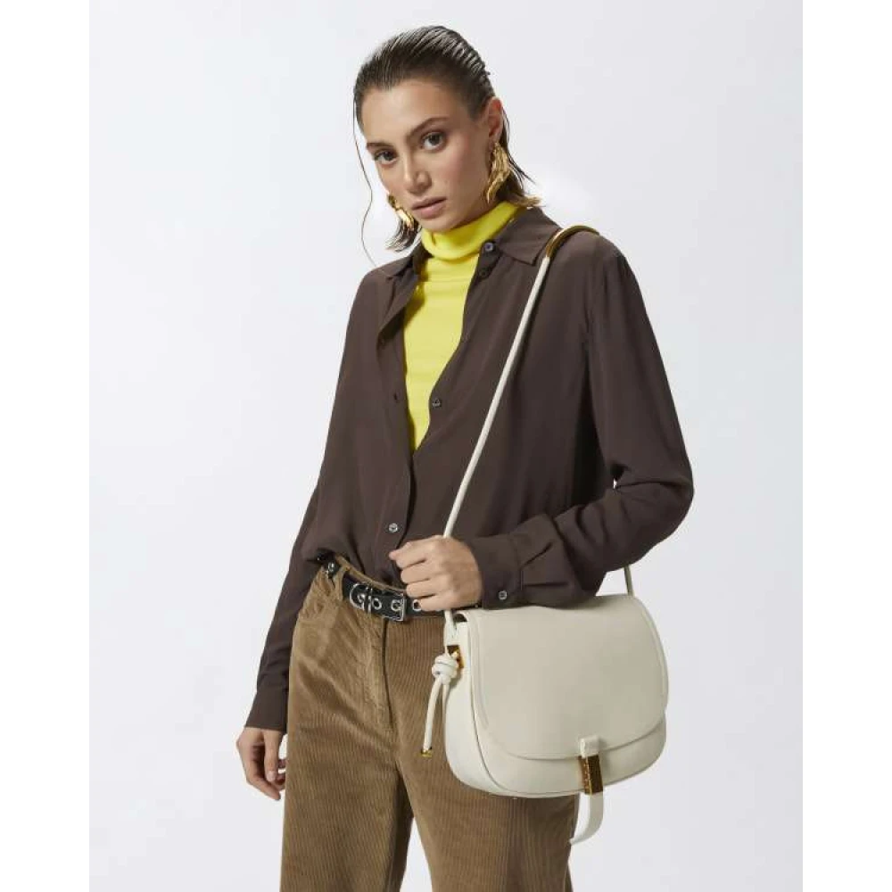 pinko Klassieke Leren Zadeltas White Dames