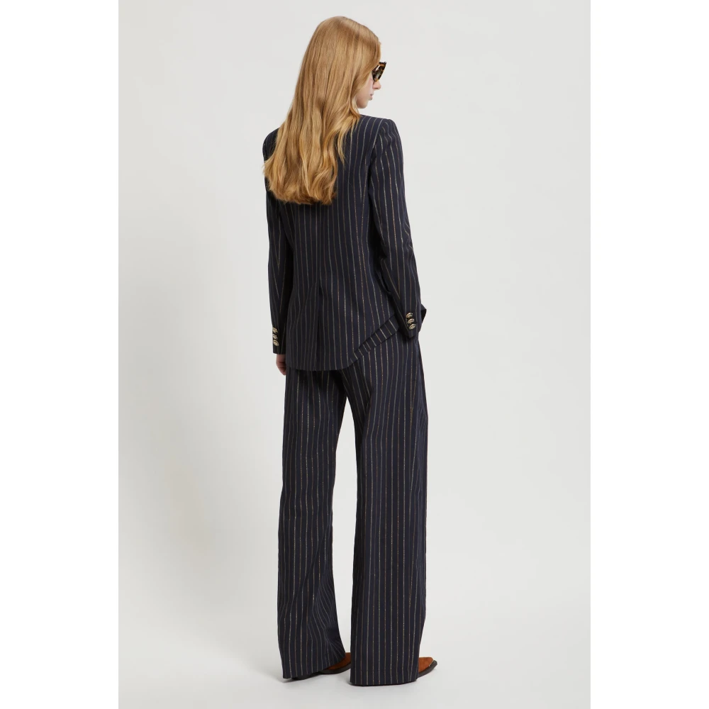 Ermanno Scervino Wijde katoenen krijtstreepbroek met lurex draad Blue Dames