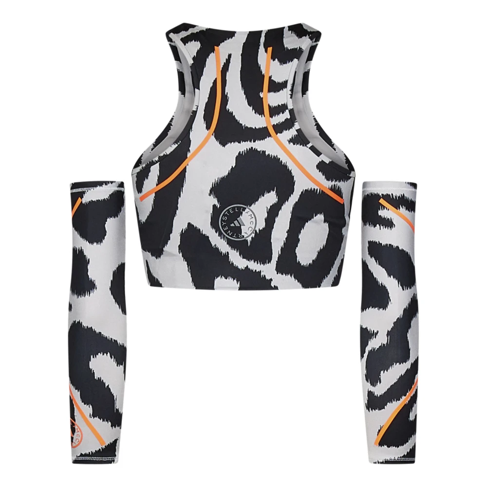 adidas by stella mccartney Zwart Leopard Print Top met Neon Oranje Accenten Multicolor Dames