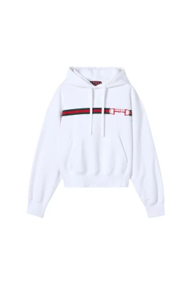 Hoodie Sweatshirt Borstad Bomull med Webb