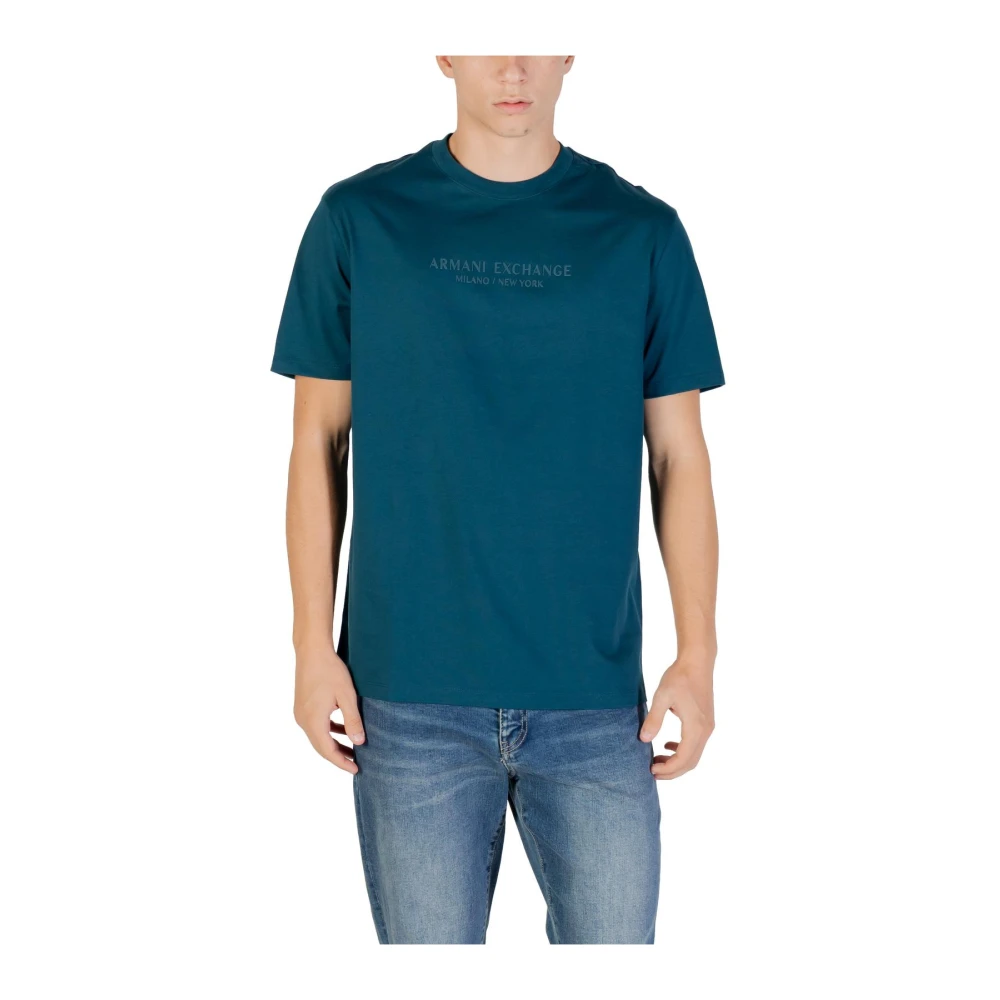 Armani Exchange Mannelijk Groente Tops Heren, Groen, L, Katoen, Katoenen T-Shirt Met Ronde Hals En Korte Mouwen