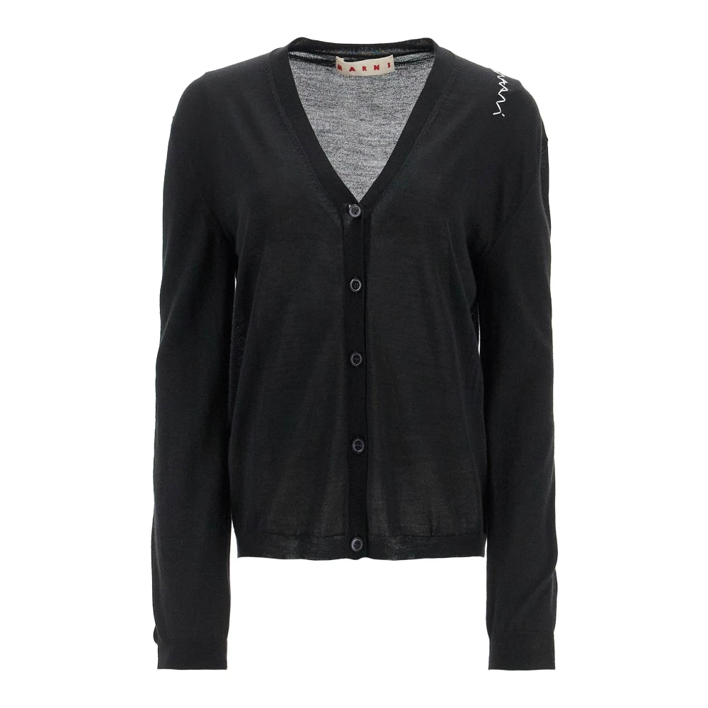 Marni Wol Zijde Mix V-Hals Vest Black Dames