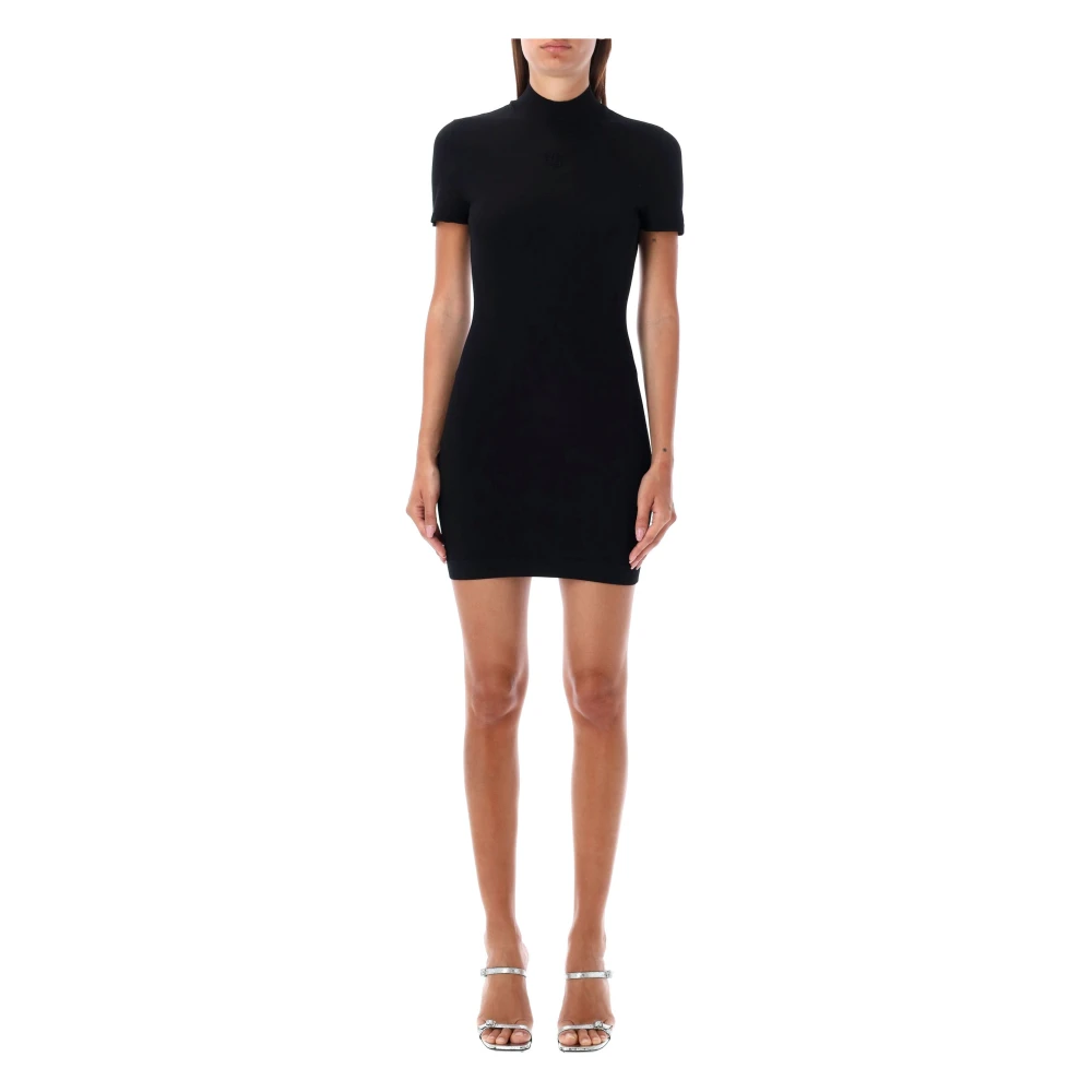 T by Alexander Wang Zwarte Mock Neck T-shirt Jurk Black Dames