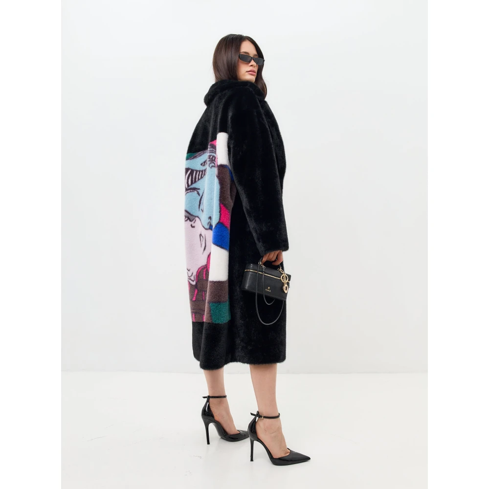 Cesare Gaspari Deluxe Lange Achterprint Jas Liefhebbers Zwart Black Dames