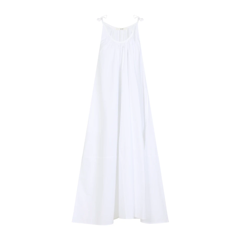 Co Women's White Maxi Dresses, Xs, Gathered Halter Dress In Cotton Poplin