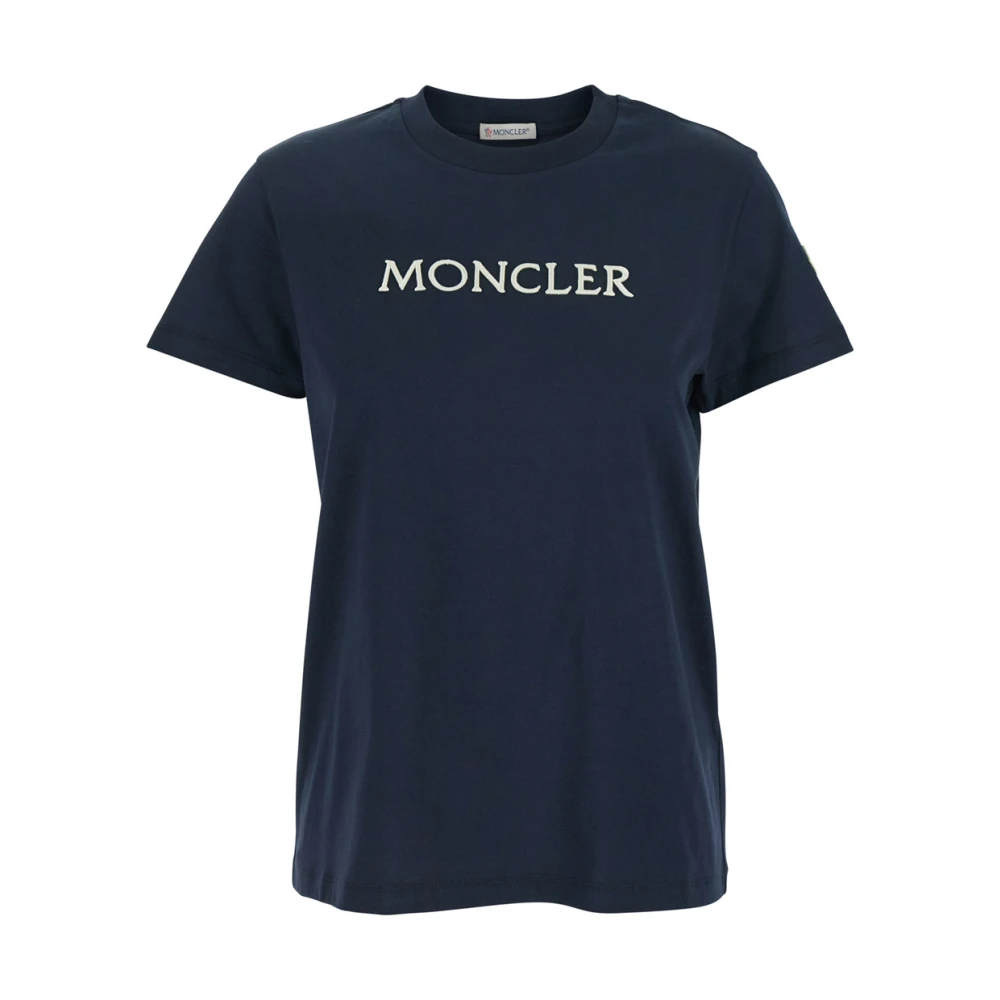 Moncler Zwarte Logo Geborduurd T-shirt Vrouw Katoen Black Dames