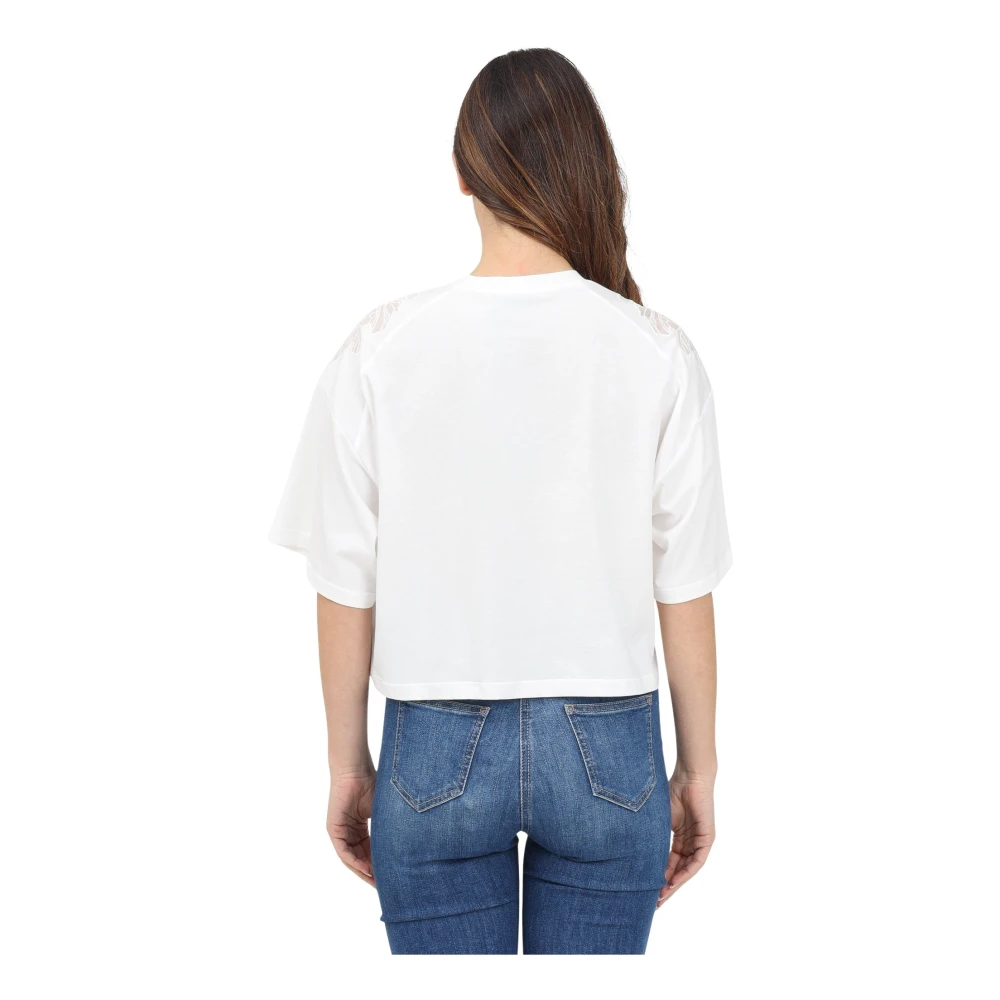 Elisabetta Franchi Moderne Cropped T-shirt met Bloemenkant White Dames