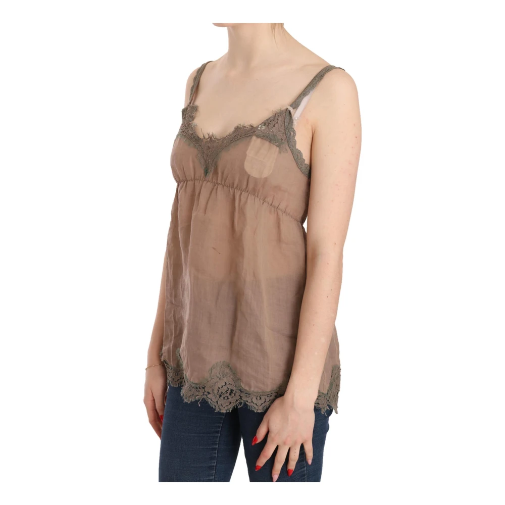 Pink Memories Bruine Kant Diepe Top Blouse Brown Dames