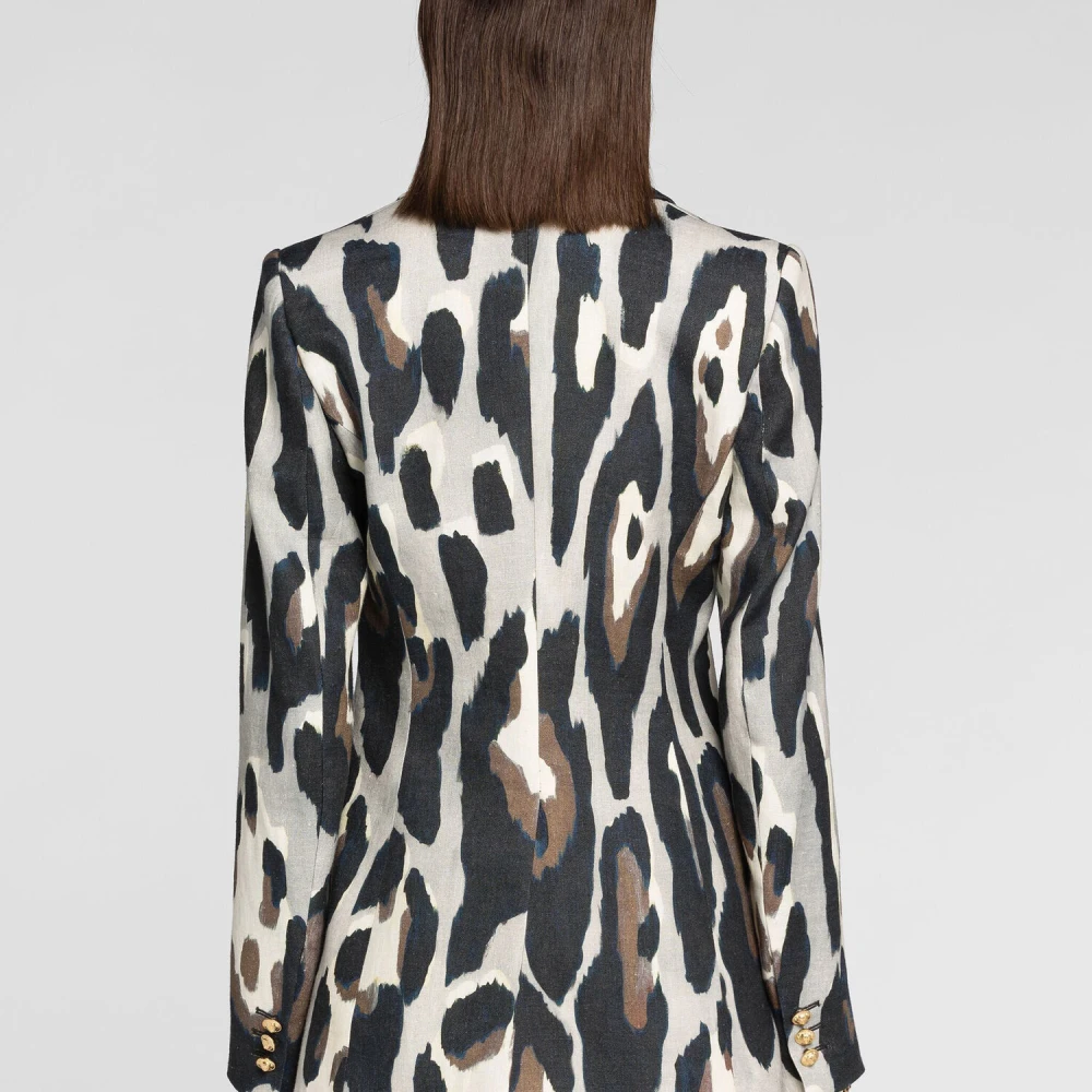 Roberto Cavalli Jaguar-Print Linen Blazer Slim Fit Multicolor Dames