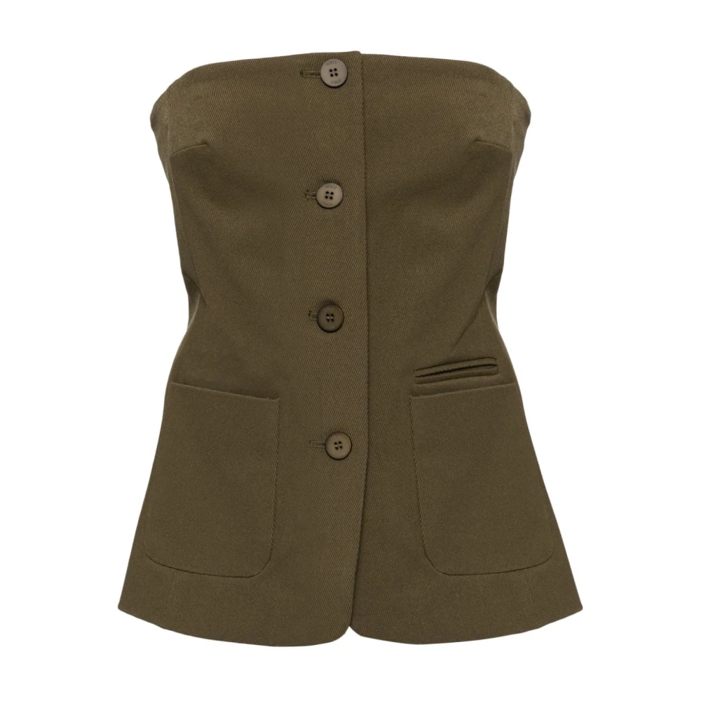 Staud Gecorseleerde Twill Top met knoopsluiting Green Dames