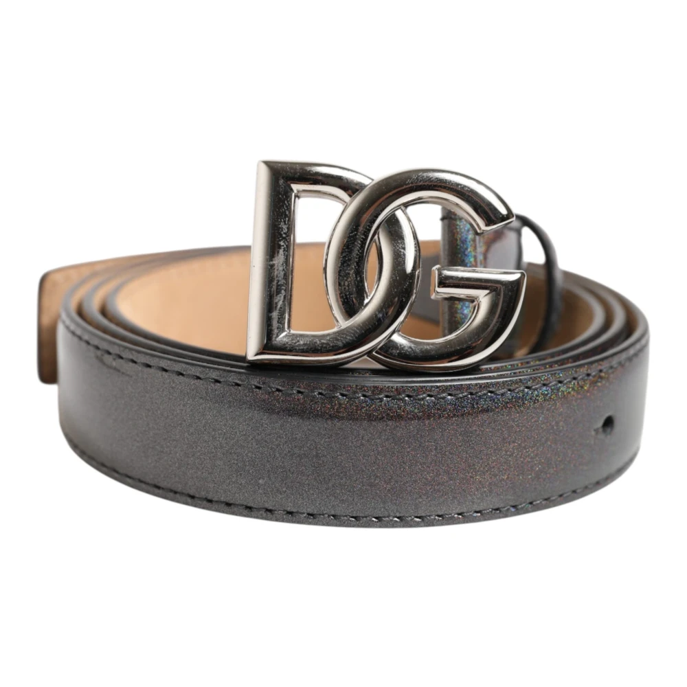 Dolce & Gabbana Unisex Metallic Leather Logo Buckle Belt