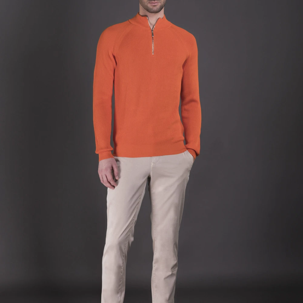 Moorer Ribgebreide Half Turtleneck Sweater Orange Heren