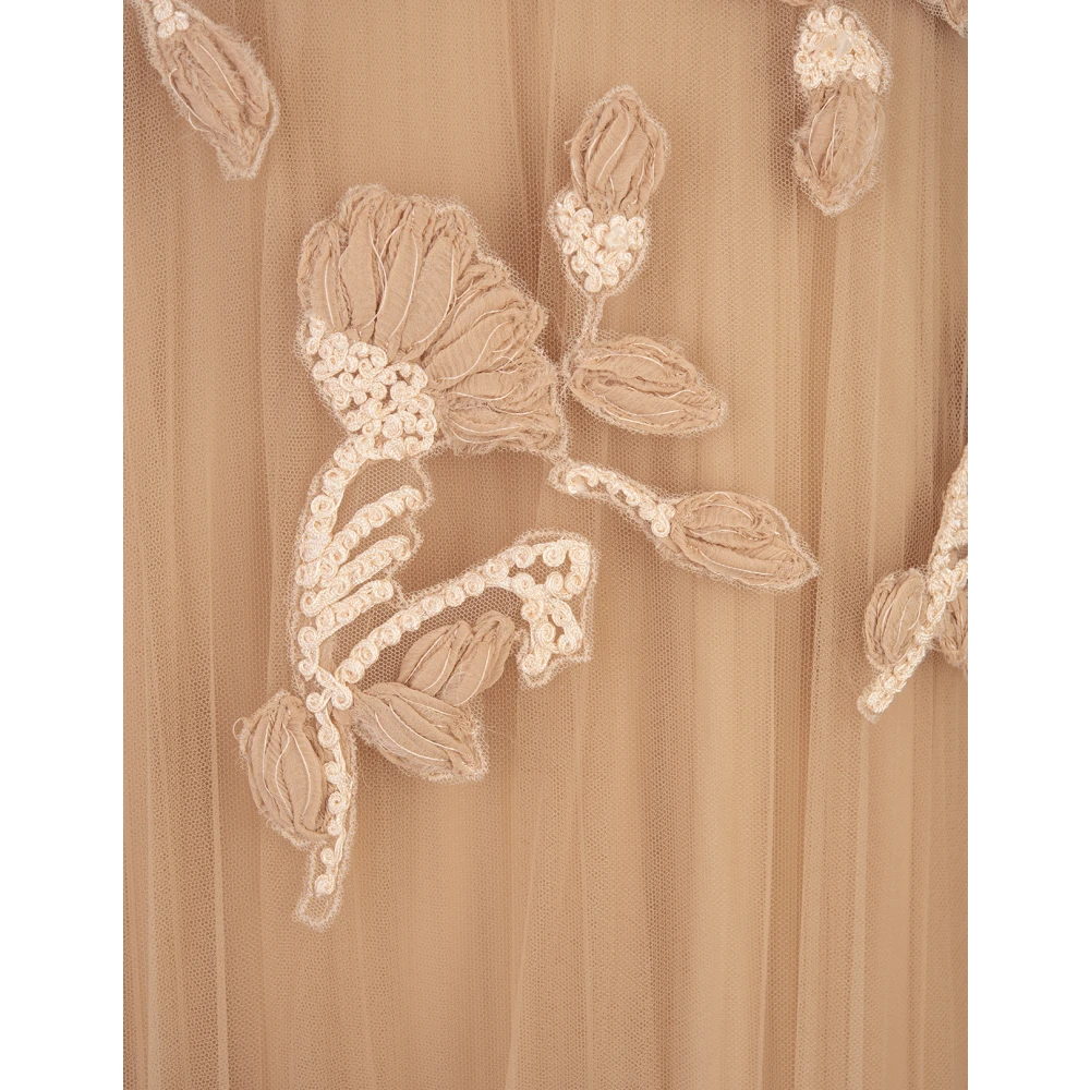Ermanno Scervino Bruine Bloemenkant Mouwloze Lange Jurk Brown Dames