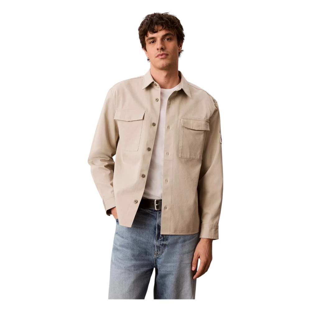 Calvin Klein Jeans Men's Beige Long-Sleeve Shirt - Light Jackets - L - Jackets