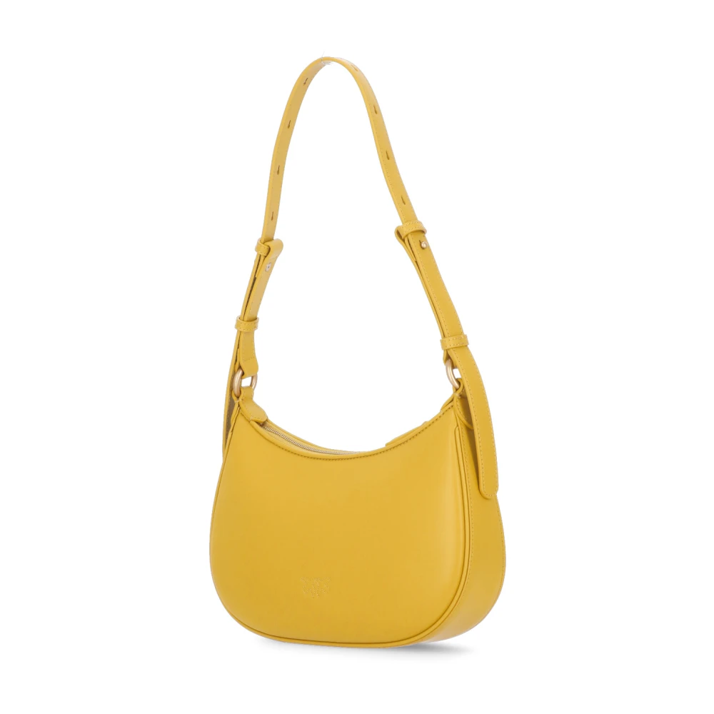pinko Gele Leren Schoudertas Love Birds Yellow Dames