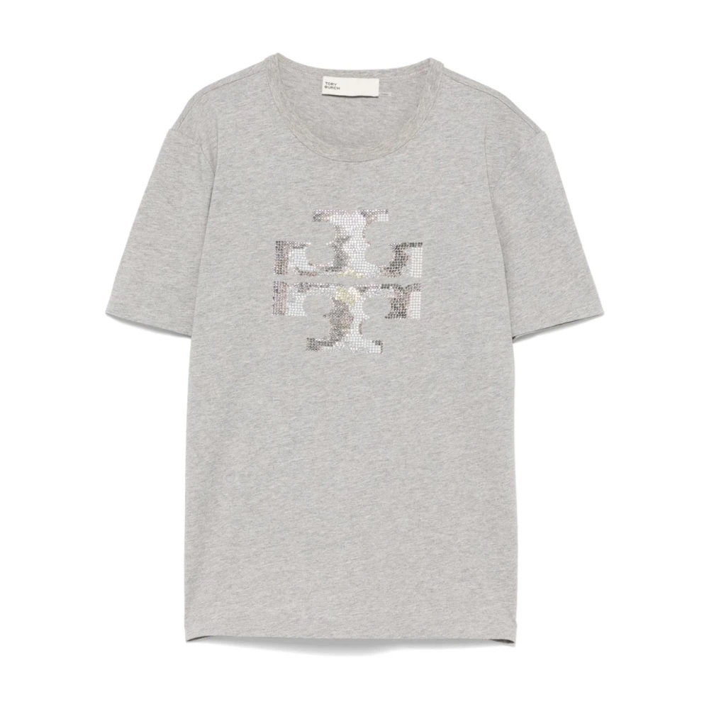 TORY BURCH Grijze Crew Neck Korte Mouw Top Gray Dames