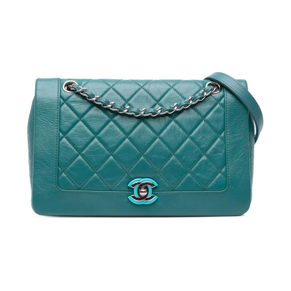 Chanel Vintage Damen Blau Gebrauchte Chanel Stepp Lammleder Umhängetasche