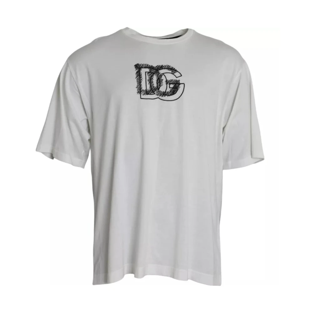 Dolce & Gabbana Men's White Logo Round Neck T-Shirt