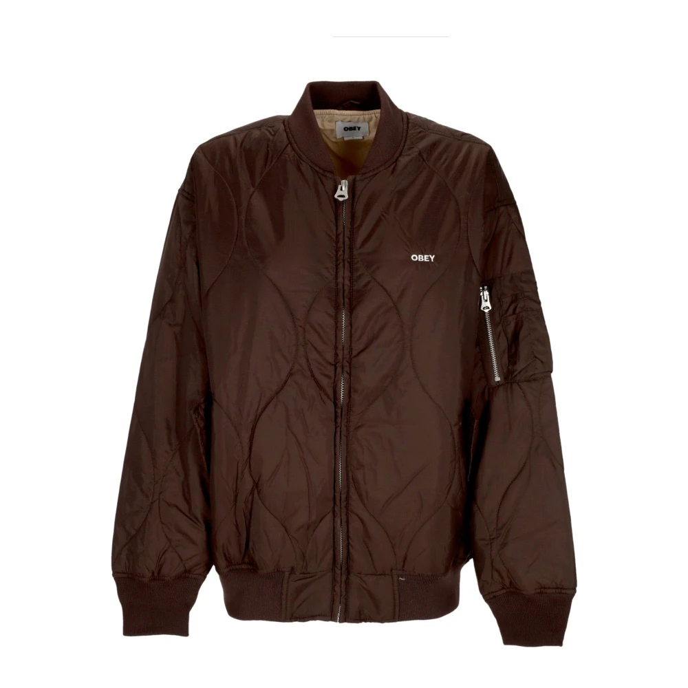 Obey Women's Brown Quilted Bomber Jacket In Java - Bomber Jackets - M - Jackets