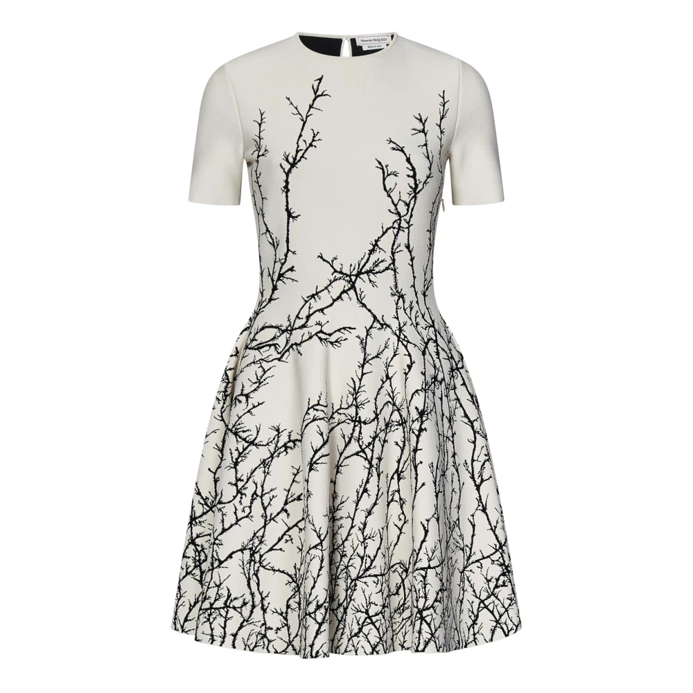 Alexander mcqueen Ivoor Jacquard Doorn Tak Jurk White Dames