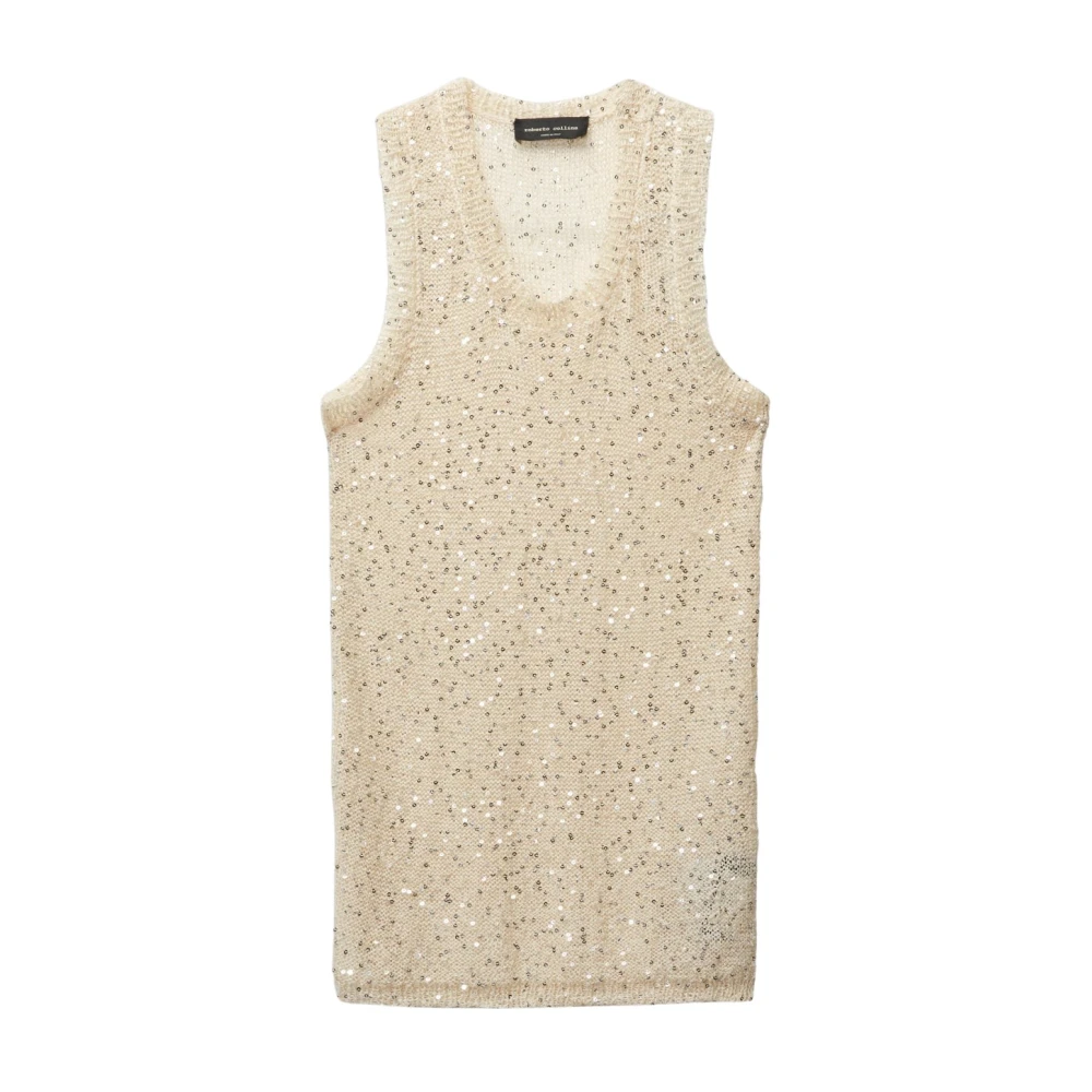 Roberto Collina Sprankelende Longsleeve Gebreide Top Beige Dames