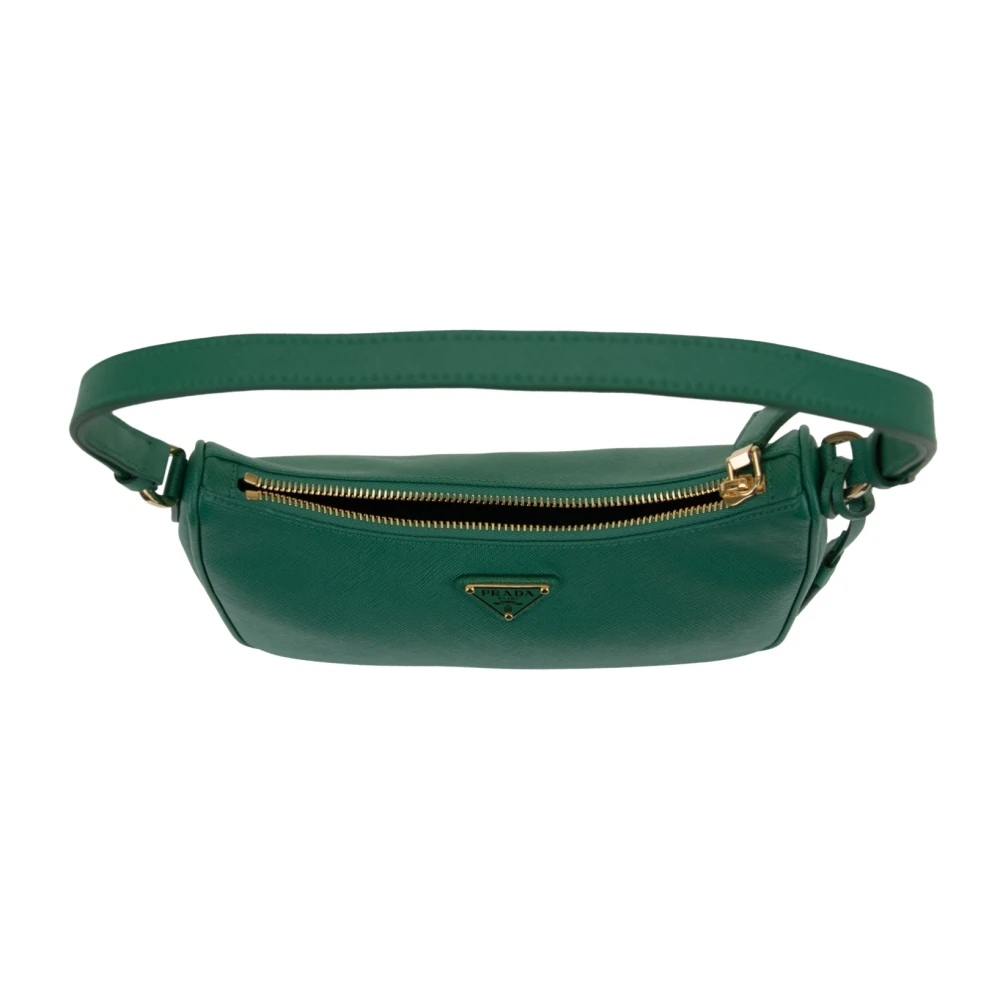 Prada Leren schoudertas met ritssluiting Green Dames