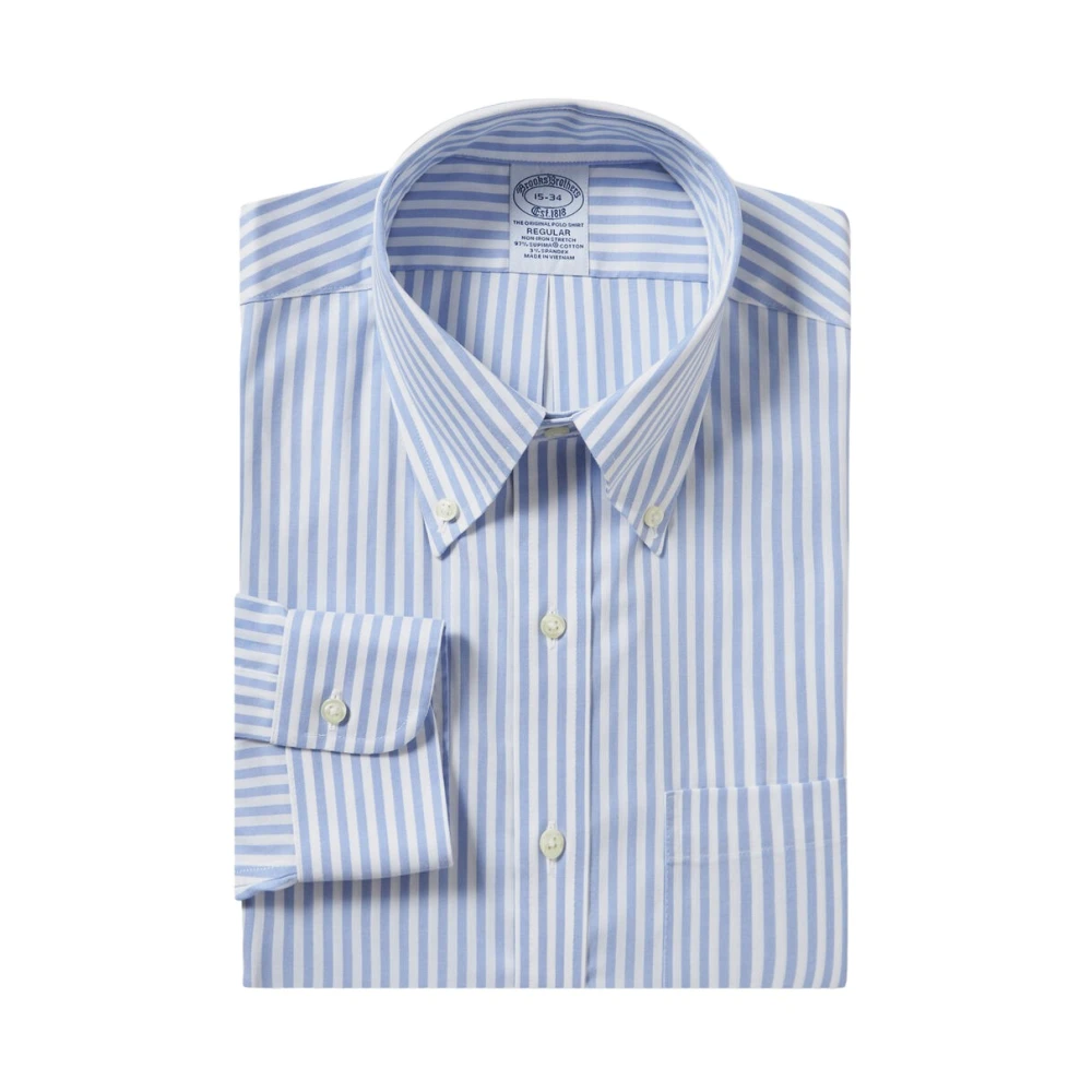 Brooks Brothers Lichtblauw Gestreept Regular Fit Non-Iron Overhemd met Button Down Kraag Blue Heren