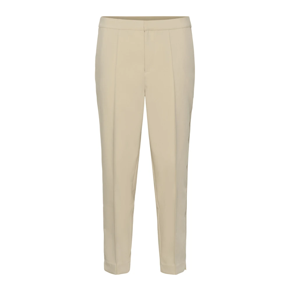 Kaffe Elastiska Cropped Byxor Fjäder Grå Beige, Dam