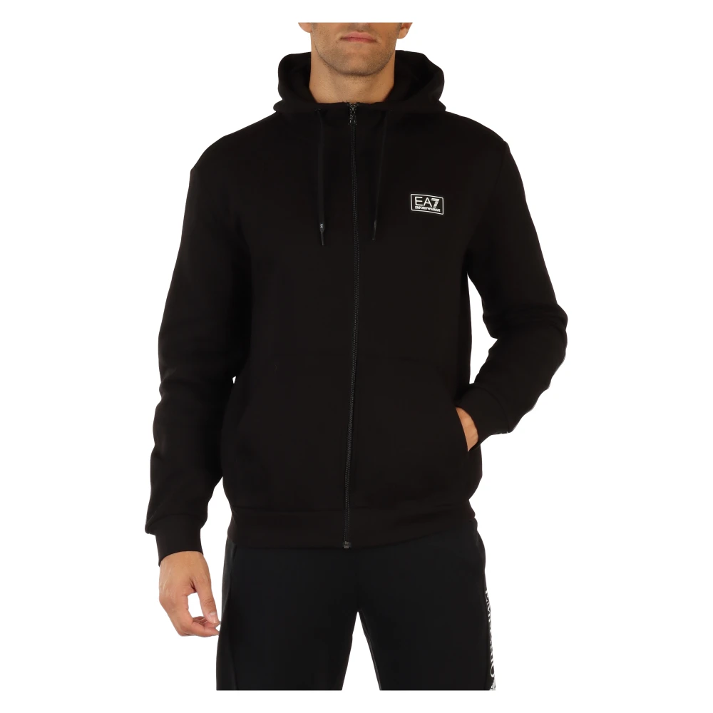 Emporio Armani EA7 Katoenen hoodie met logo patch Black Heren