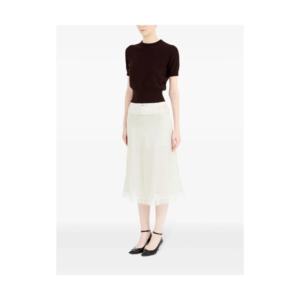 Maison Margiela Geruite Patroon Ruche Zoom Rok White Dames