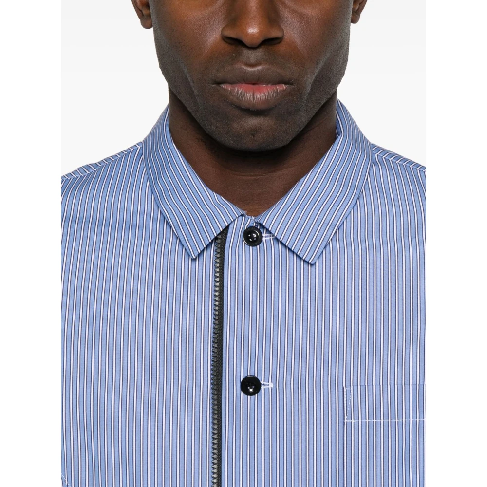Sacai Blauw Gestreepte Katoenen Jas Blue Heren