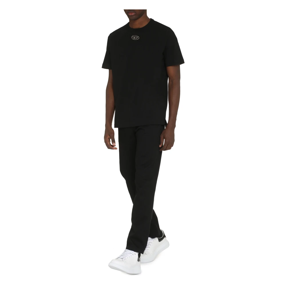 Diesel Katoenen T-shirt met Ribboord Halslijn Black Heren