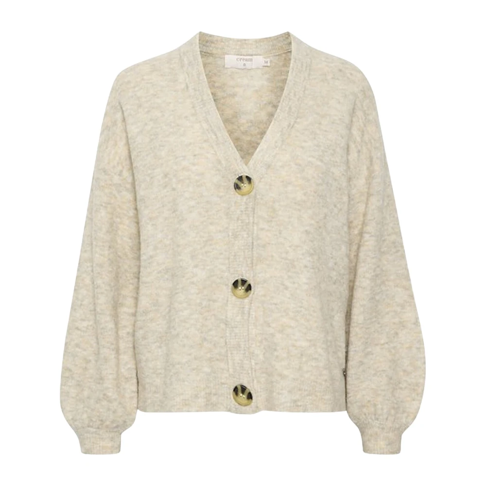 Cream Beige Cardigans, Female, Xl, Oversized Knit Cardigan With Puff Sleeves