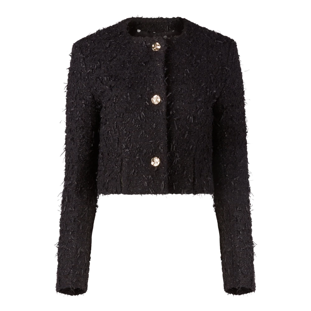 Nina Ricci Zwart Tweed Ronde Kraag Jas Black Dames