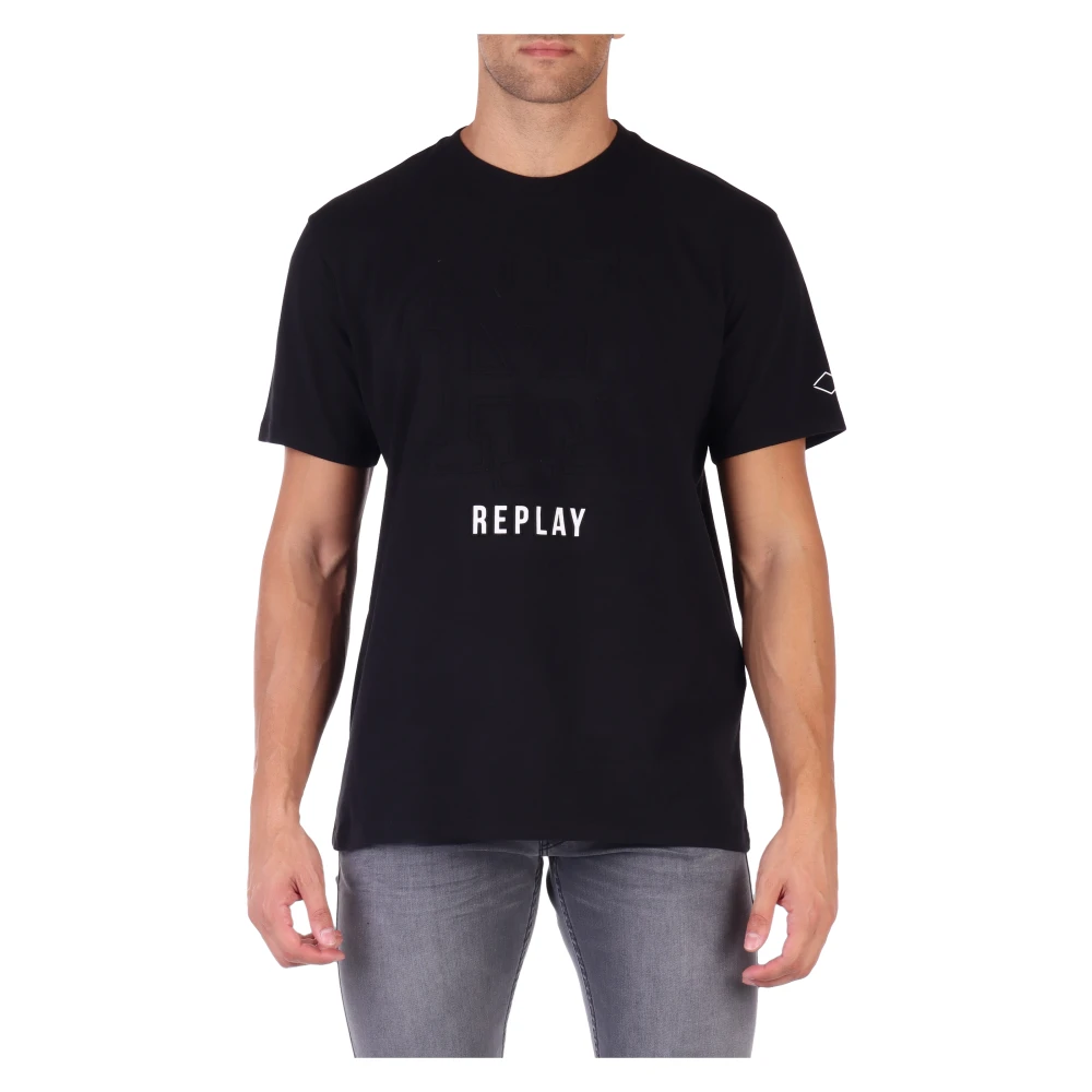 Replay Katoenen T-shirt met Logo Print Black Heren