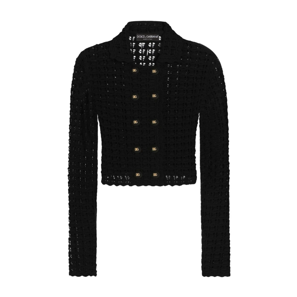 Dolce & Gabbana Zwarte Sweaters met Scallop Rand Black Dames