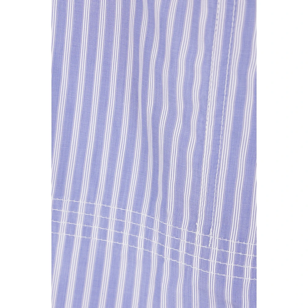 Junya Watanabe Gestreept katoenen overhemd met flanellen elleboogpatches Blue Heren